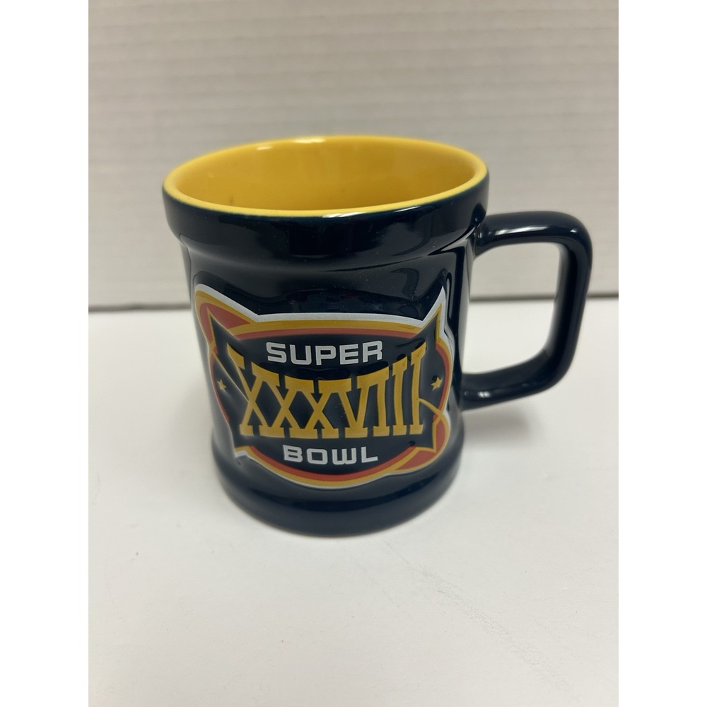 Super Bowl Mug New England Patriots Carolina Panthers 2004 Hologram Tag XXXVIII‎